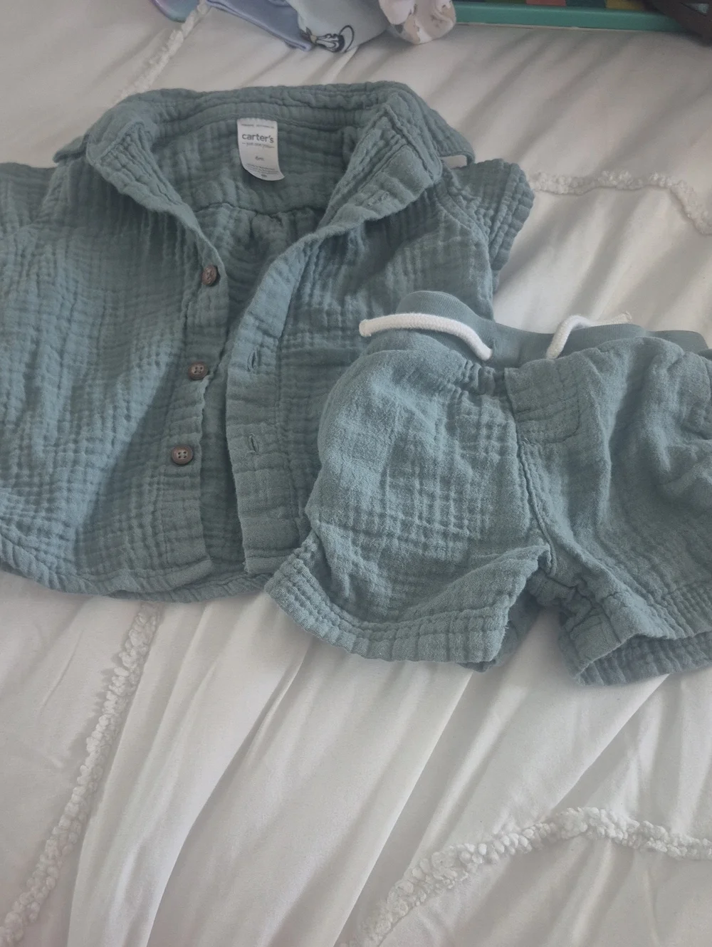 Carter's Dusty Teal Two-Piece Muslin Shirt and Shorts Set